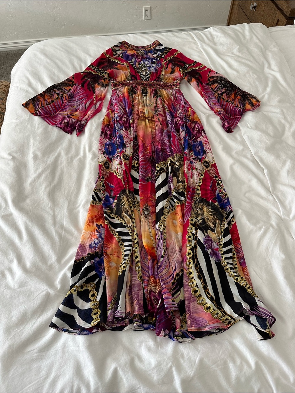 Camilla Printed Embellished Silk Kimono Maxi Dress Wild Loving NWT Size Small - Picture 5 of 6